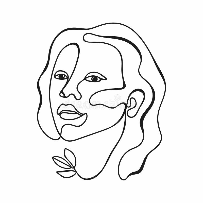 Vector Illustration Women`s Face in One Line Art Style with Leaves. Stock  Vector - Illustration of black, element: 221377264