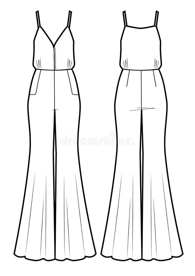 Vector Illustration of Women`s Jumpsuit. Front and Back Stock ...