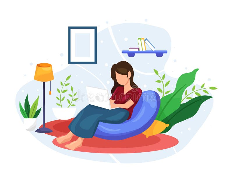 Vector illustration Women work and relax at home