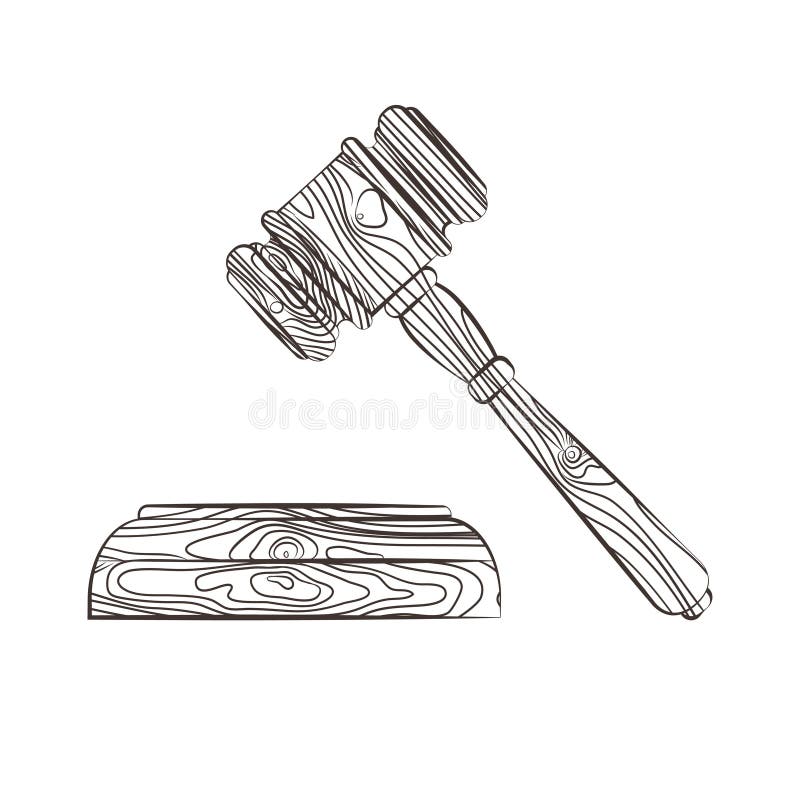 Vector illustration of a wooden court hammer isolated on white. 