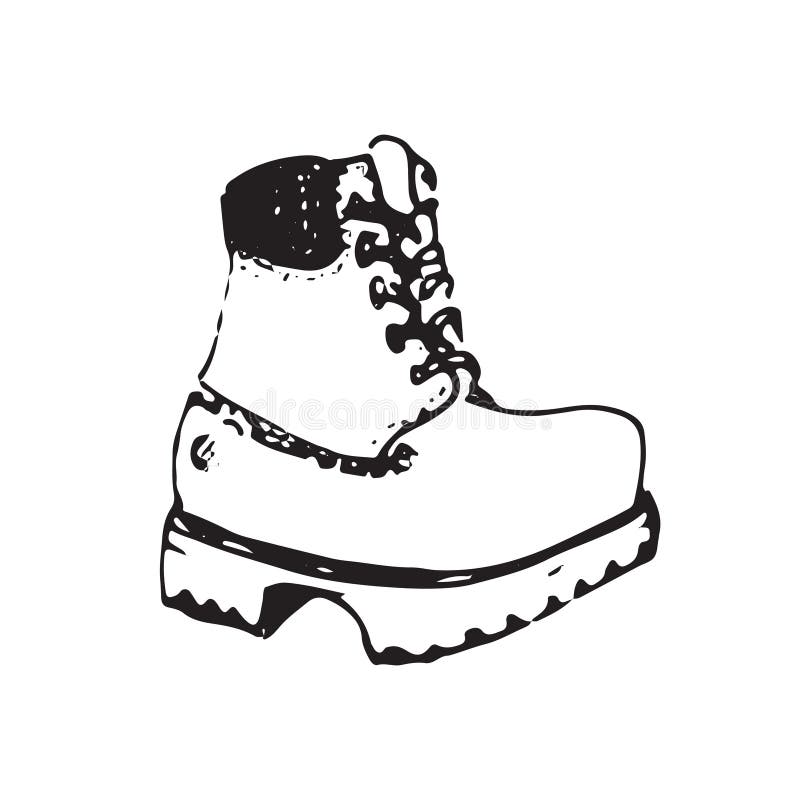Vector Illustration of Working Boot in Sketch Style. Hand Sketched Shoe Image or Icon. Stock