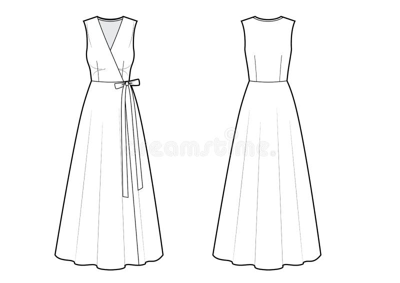 Maxi Dress with Long Sleeves and Stand-up Collar Fashion Sketch. Stock ...