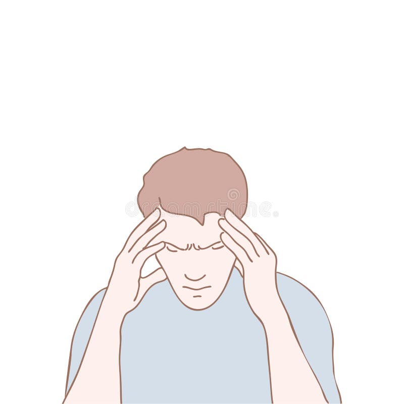 Vector Illustration of a Young Man Sitting Holding His Head with His ...