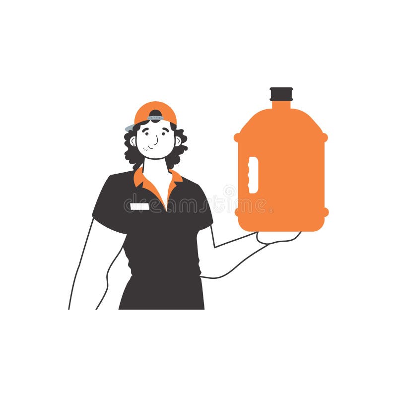 Water Delivery Concept. Loader with a Large Bottle of Water in His