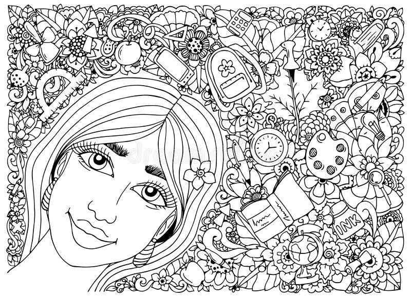 Vector Illustration Zentangle, Frame with School Supplies. Back To . Doodle  Drawing. Meditative Exercise. Coloring Book Stock Vector - Illustration of  holding, doodle: 79842538