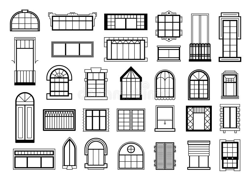 Vector Illustrations Set With Different Silhouettes Of Window Frames Stock Vector Illustration Of Architecture Plastic