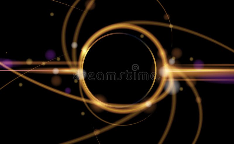 Vector-Illustrationselement mit goldfarbenem Wellenlinienglühen Neonlicht-Effekt auf dunkelschwarzem Hintergrund lizenzfreie abbildung