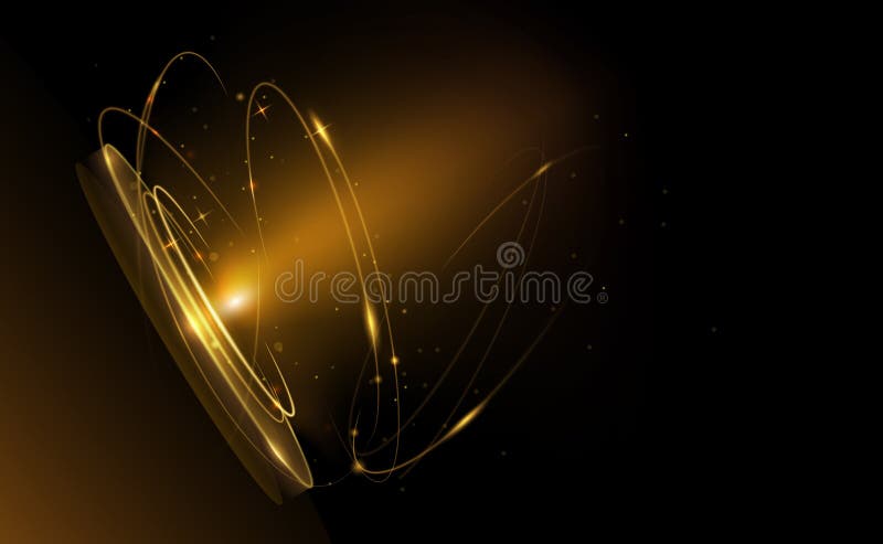 Vector-Illustrationselement mit goldfarbenem Wellenlinienglühen Neonlicht-Effekt auf dunkelschwarzem Hintergrund vektor abbildung