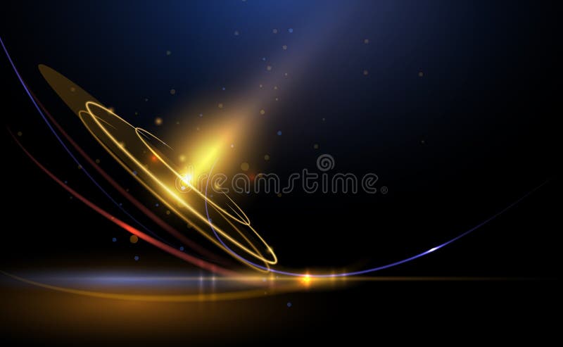 Vector-Illustrationselement mit goldfarbenem Wellenlinienglühen Neonlicht-Effekt auf dunkelschwarzem Hintergrund. vektor abbildung
