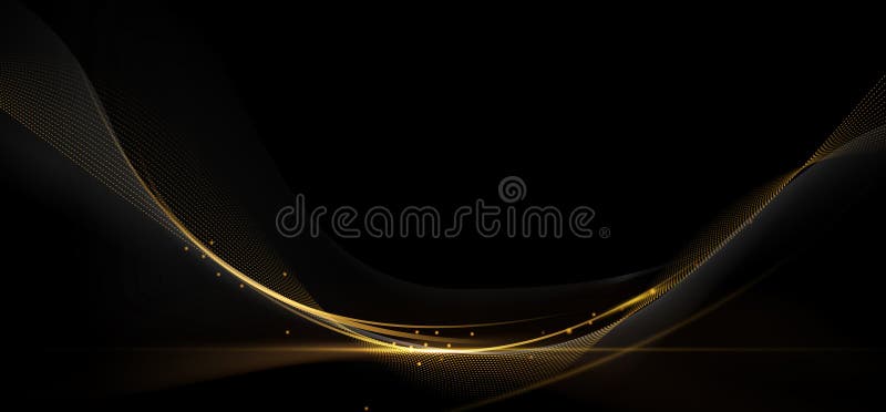 Vector-Illustrationselement mit goldfarbenem Wellenlinienglühen Neonlicht-Effekt auf dunkelschwarzem Hintergrund vektor abbildung