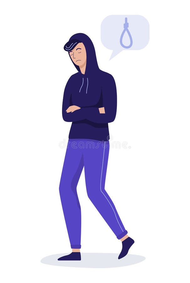 Vector illustrerar sorgliga unga människor som tänker på självmord stock illustrationer Vector illustrerar sorgliga unga människor som tänker på självmord stock illustrationer