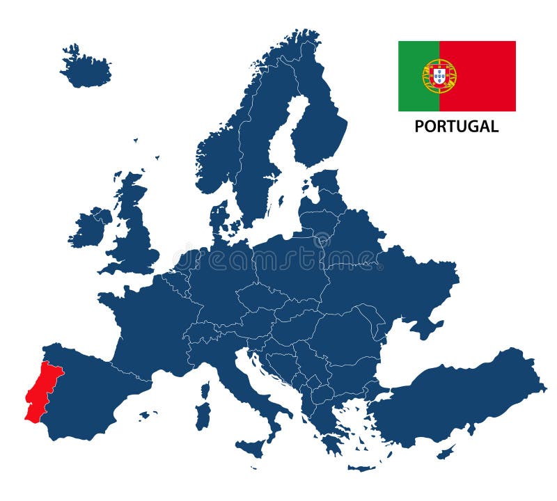 bandeira do mapa de portugal. ilustração vetorial com um mapa da europa e  país destacado com bandeira nacional 5175932 Vetor no Vecteezy