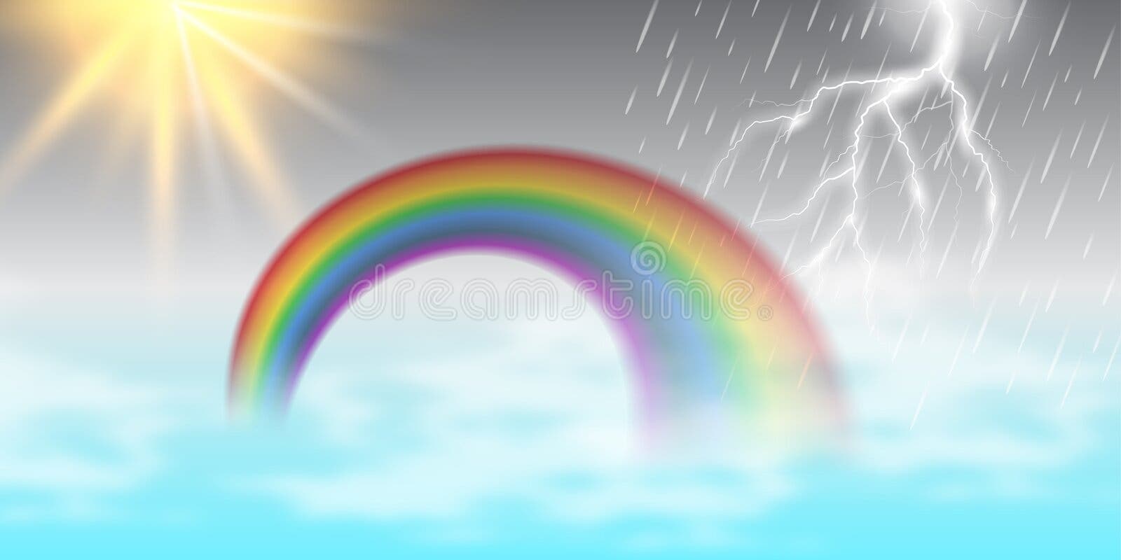 Arco-íris E Nuvens De Chuva Com Gotas De Chuva Em Cores Arco-íris  Ilustração do Vetor - Ilustração de céu, creativo: 259763006