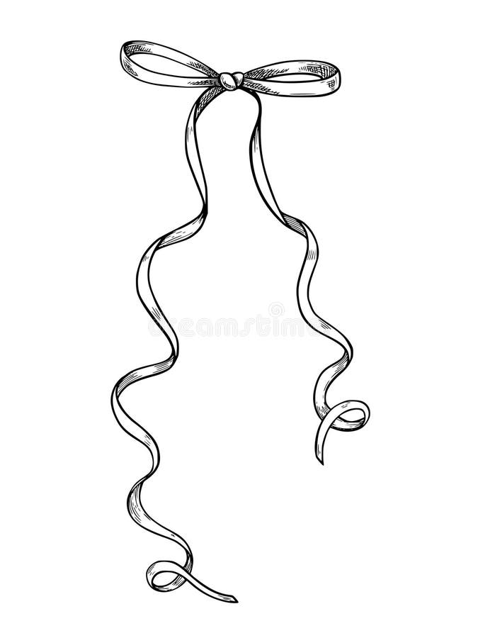 Vector ilustracja Ribbon Bow z zakręconymi końcami w stylu vintage Engraving. Rysunki wytrawione do kartek okolicznościowych dla d ilustracji