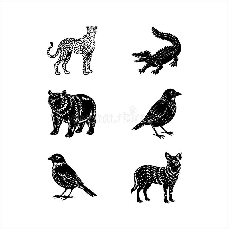 Vector ilustracja sylwetki dzikich i domowych zwierząt royalty ilustracja