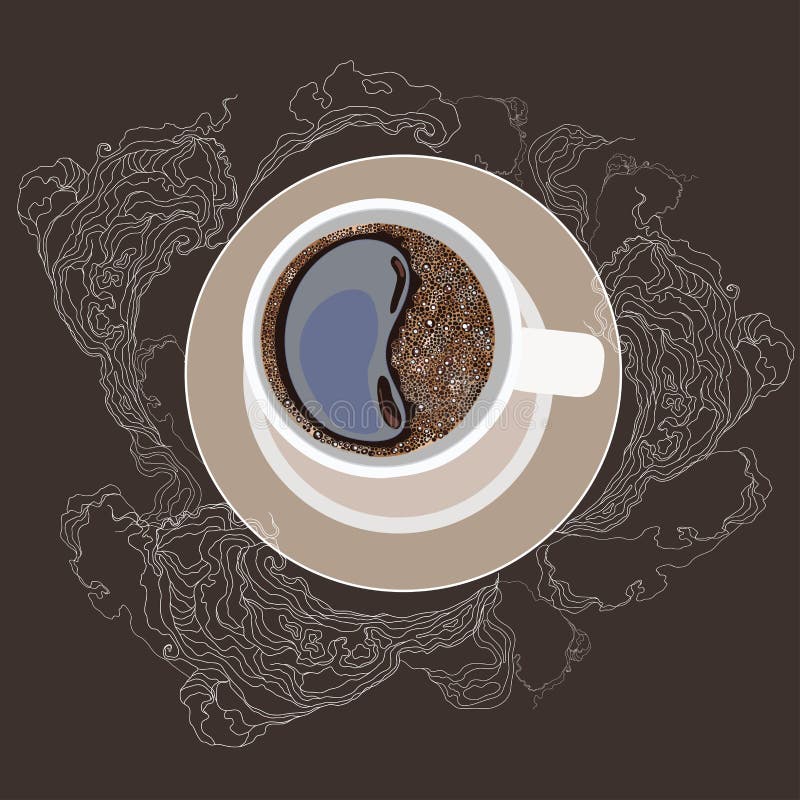 Vector a ilustração, caneca de café, em uma placa Fumo branco em uma obscuridade - fundo cinzento ilustração stock Vector a ilustração, caneca de café, em uma placa Fumo branco em uma obscuridade - fundo cinzento ilustração stock