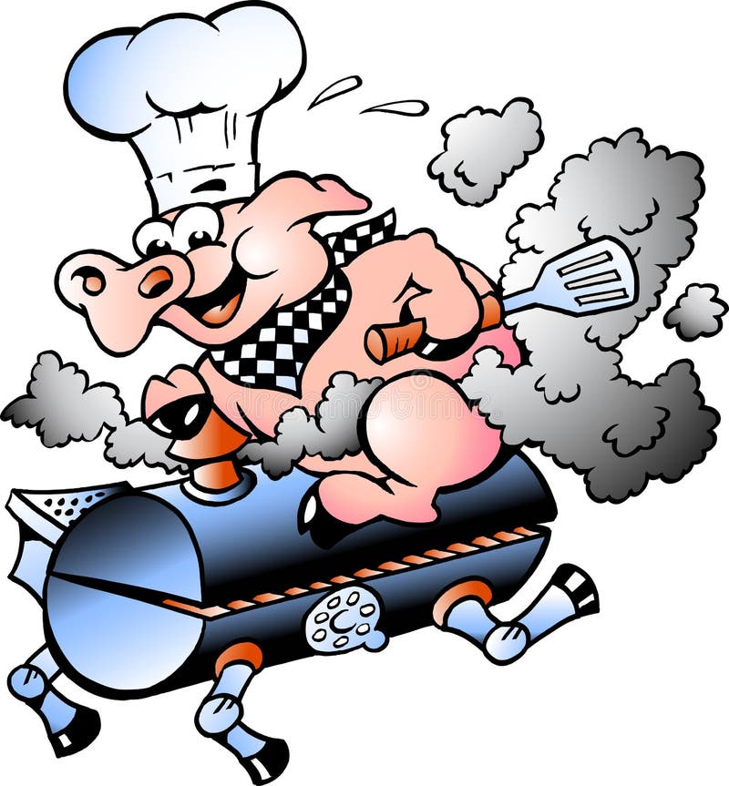 Hand-drawn Vector illustration of an Chef Pig riding an BBQ barrel. Hand-drawn Vector illustration of an Chef Pig riding an BBQ barrel