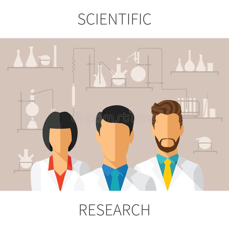 Vector a ilustração do conceito da pesquisa científica com os cientistas no laboratório químico ilustração stock Vector a ilustração do conceito da pesquisa científica com os cientistas no laboratório químico ilustração stock
