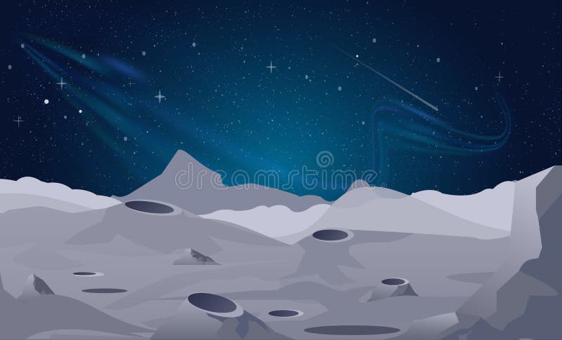 Vector a ilustração do fundo da paisagem da lua com céu noturno bonito ilustração stock Vector a ilustração do fundo da paisagem da lua com céu noturno bonito ilustração stock