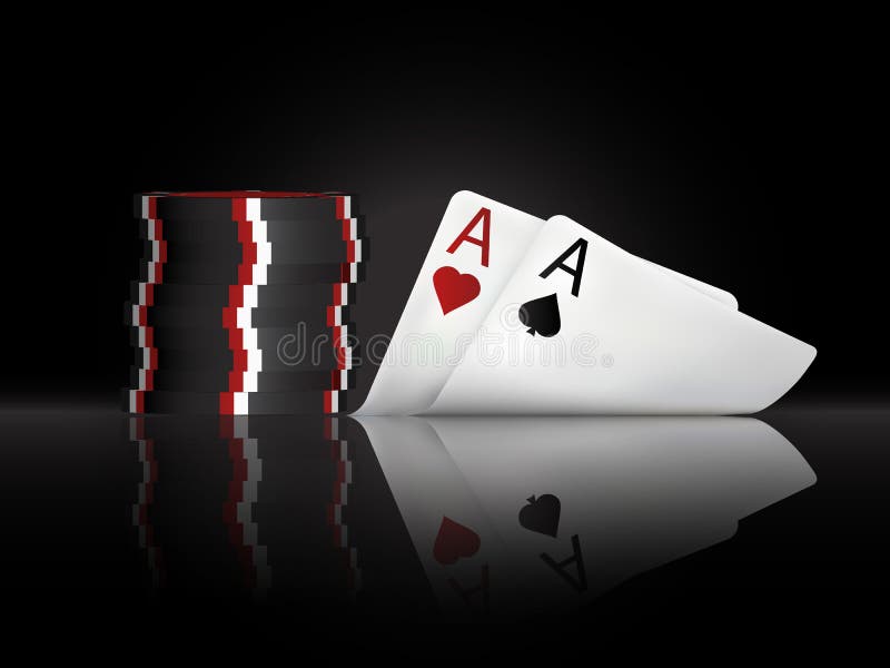 Vector a ilustração em um tema do casino com símbolos do pôquer e os cartões do pôquer no fundo escuro ilustração stock Vector a ilustração em um tema do casino com símbolos do pôquer e os cartões do pôquer no fundo escuro ilustração stock