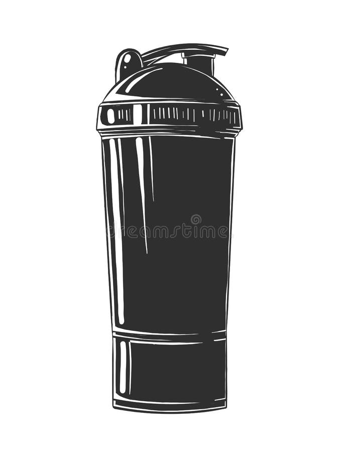 Vector engraved style illustration for posters, decoration and print. Hand drawn sketch of shaker bottle in monochrome isolated on white background. Detailed vintage woodcut style drawing. Vector engraved style illustration for posters, decoration and print. Hand drawn sketch of shaker bottle in monochrome isolated on white background. Detailed vintage woodcut style drawing.
