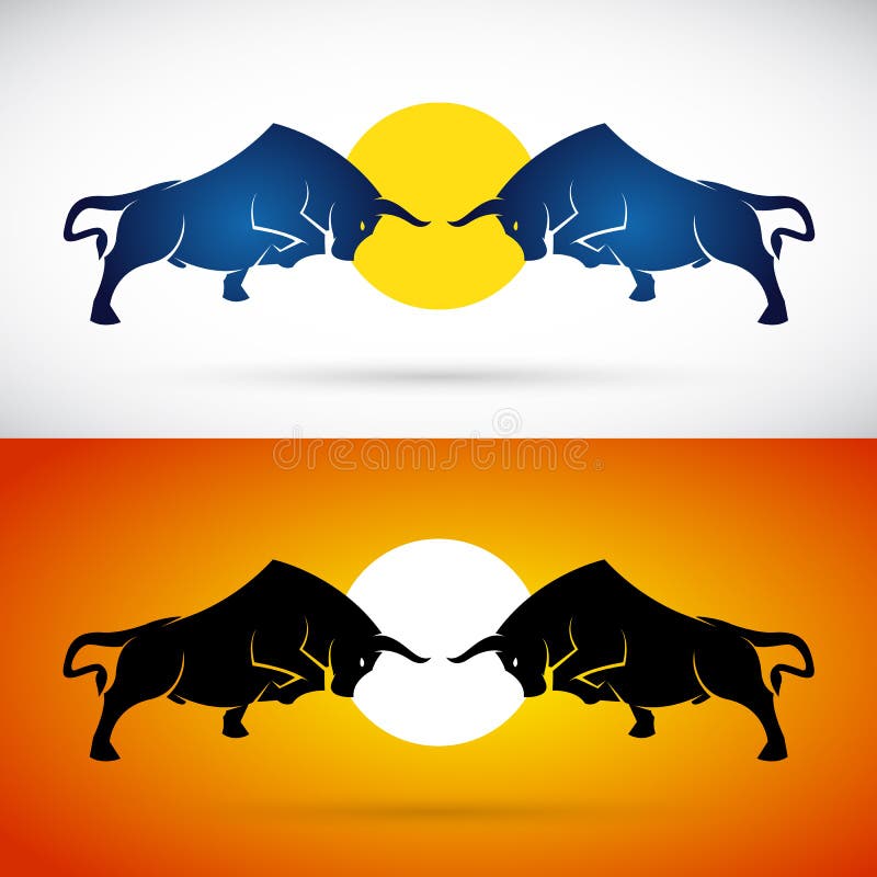 Vector image of an bull fight on white background and orange background, Logo, Symbol. Blue buffalo vectors
