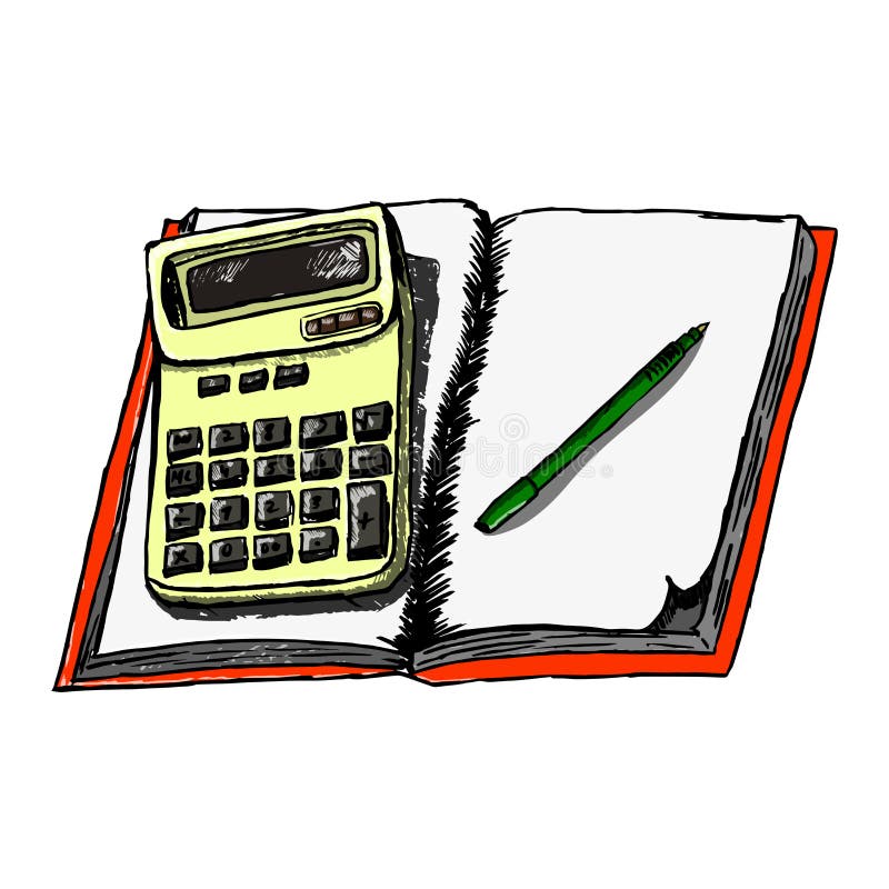 Vector image of a calculator on a tetrad in the style of drawing by hand