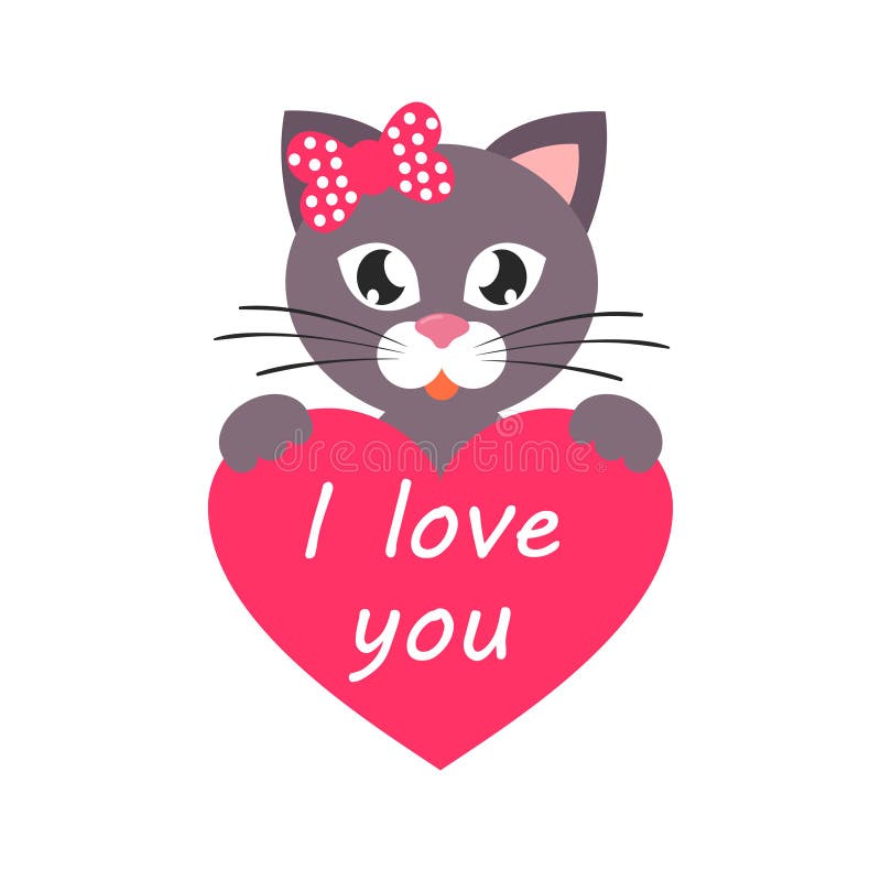 Cartoon Cat Girl with Heart and Text Vector Stock Vector - Illustration ...