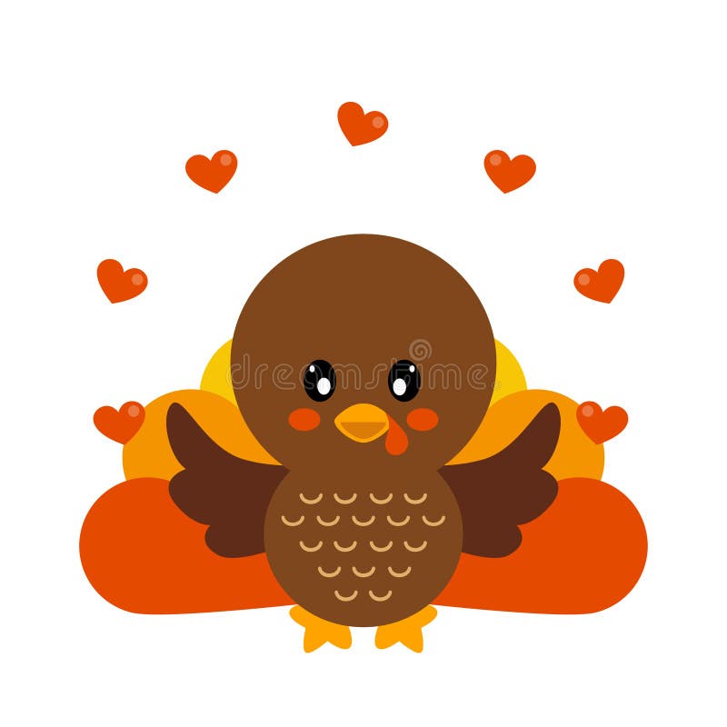 Cartoon Cute Turkey with Heart Vector Stock Vector Illustration of