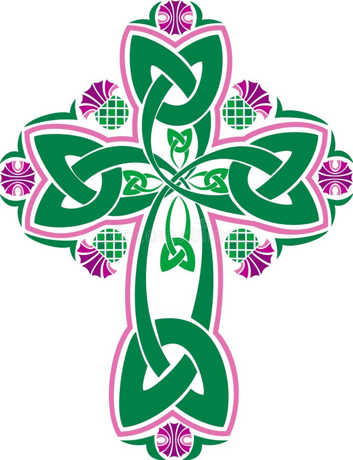 Vector Image Celtic Cross with Flowers Thistle Stock Vector