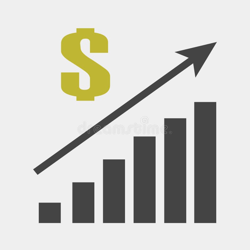 Vector image of a chart of financial growth. Finance raising icon, money increase. Sales increase