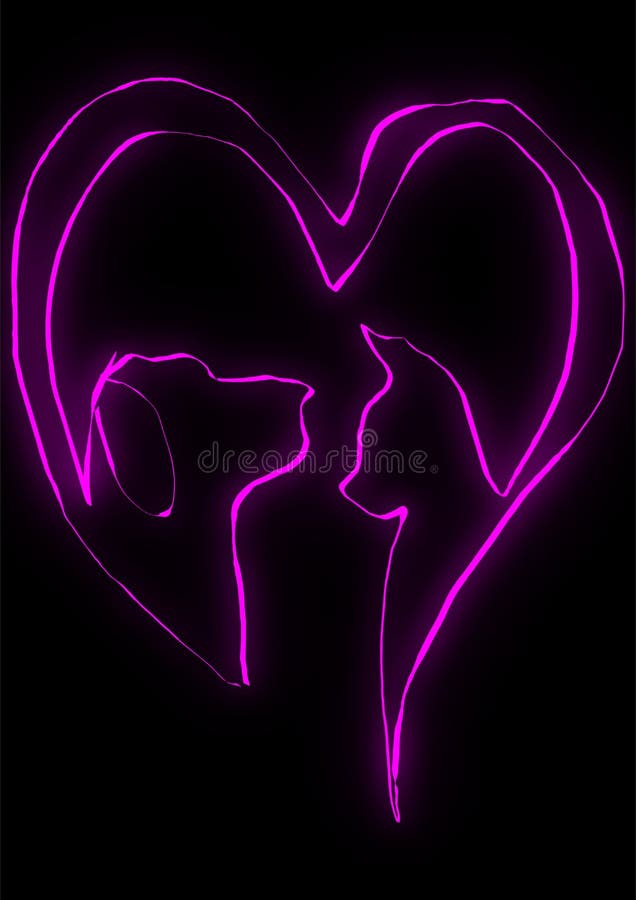 Vector Image. the Dog is in Love with the Cat, Dark Space Stock ...