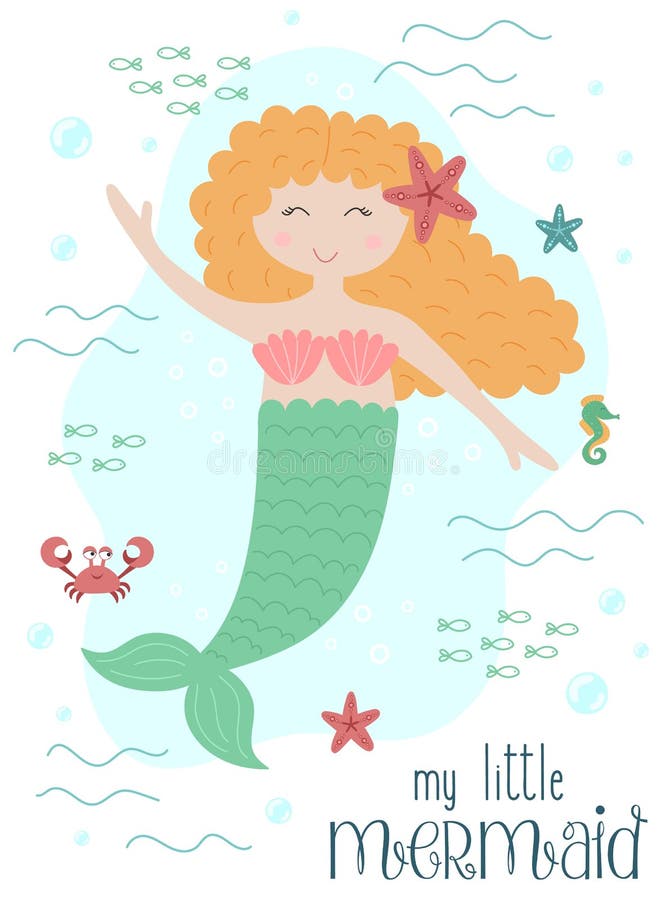 Vector Image Of A Funny Little Mermaid With Red Hair With A Starfish