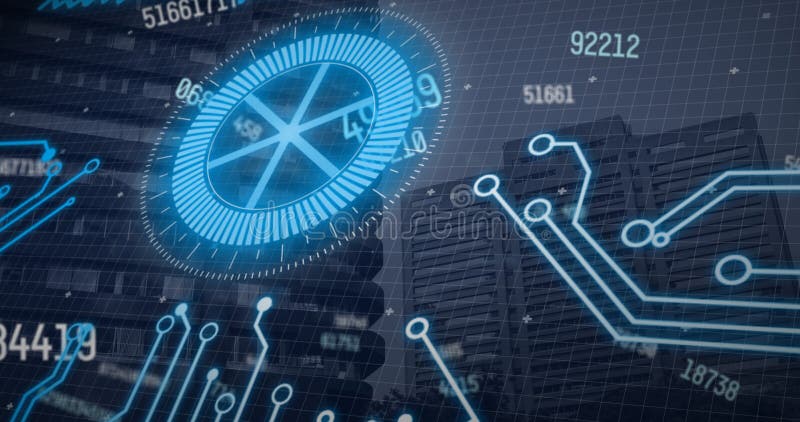 Vector image of glowing blue circular pattern with numbers and lines vector illustration