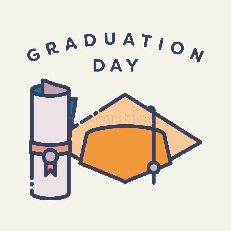 Vector Image of Graduation Cap and Degree with Text Graduation Day