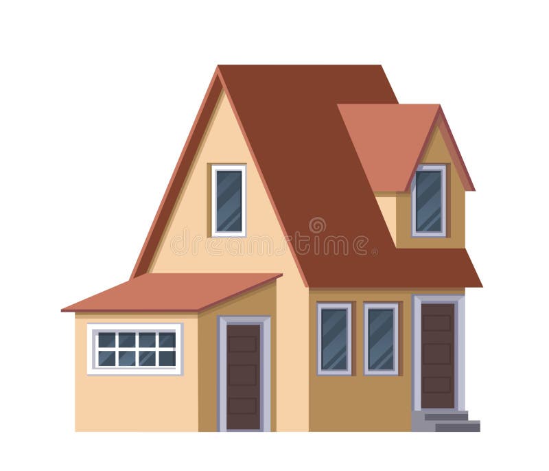 House with brown roof and orange walls on white background. royalty free illustration