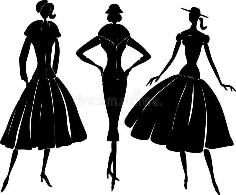 Black Silhouettes Of The Girls In Retro Style Stock Vector ...