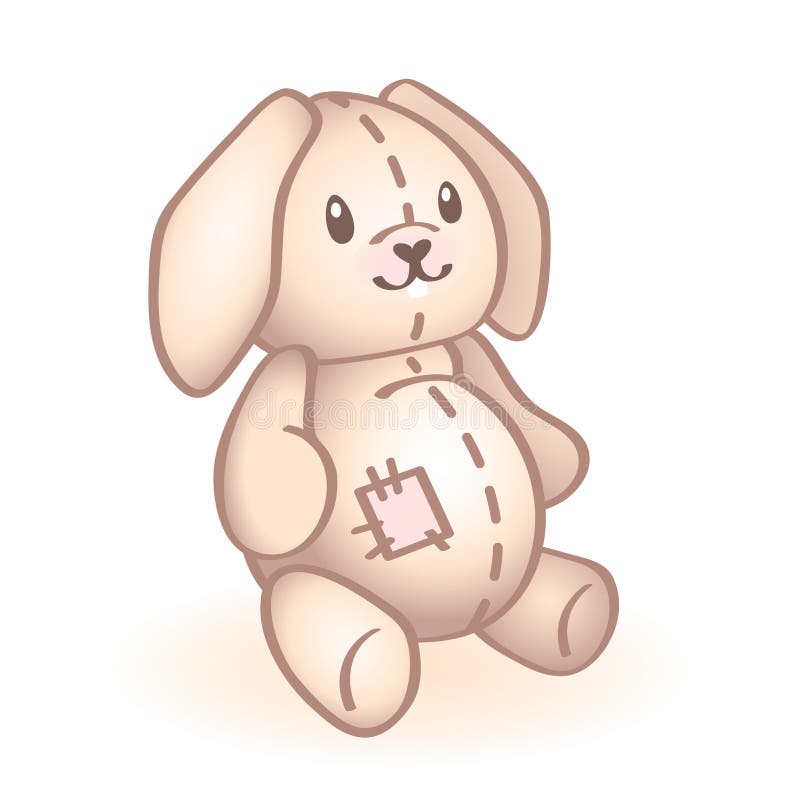 Vector image of a plush rabbit with pink patch. New born baby toy. Infant vector icon. Child item. stock illustration Vector image of a plush rabbit with pink patch. New born baby toy. Infant vector icon. Child item. stock illustration