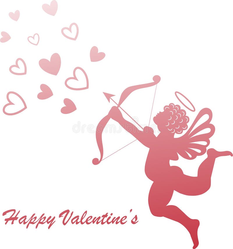 Flying Cupid Holding Bow and Aiming or Shooting Arrow Hand Drawn with ...