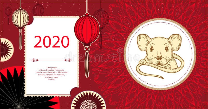 Vector image of a rat. The symbol of 2020. Horizontal banner. stock illustration Vector image of a rat. The symbol of 2020. Horizontal banner. stock illustration