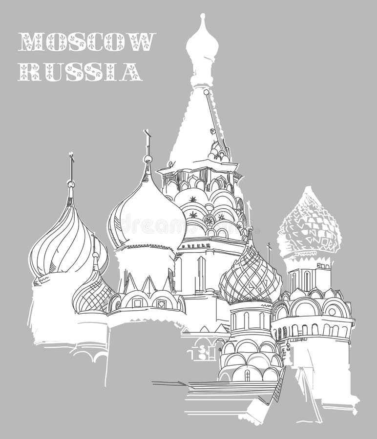 Vector image with Saint Basil`s Cathedral in Moscow vector illustration