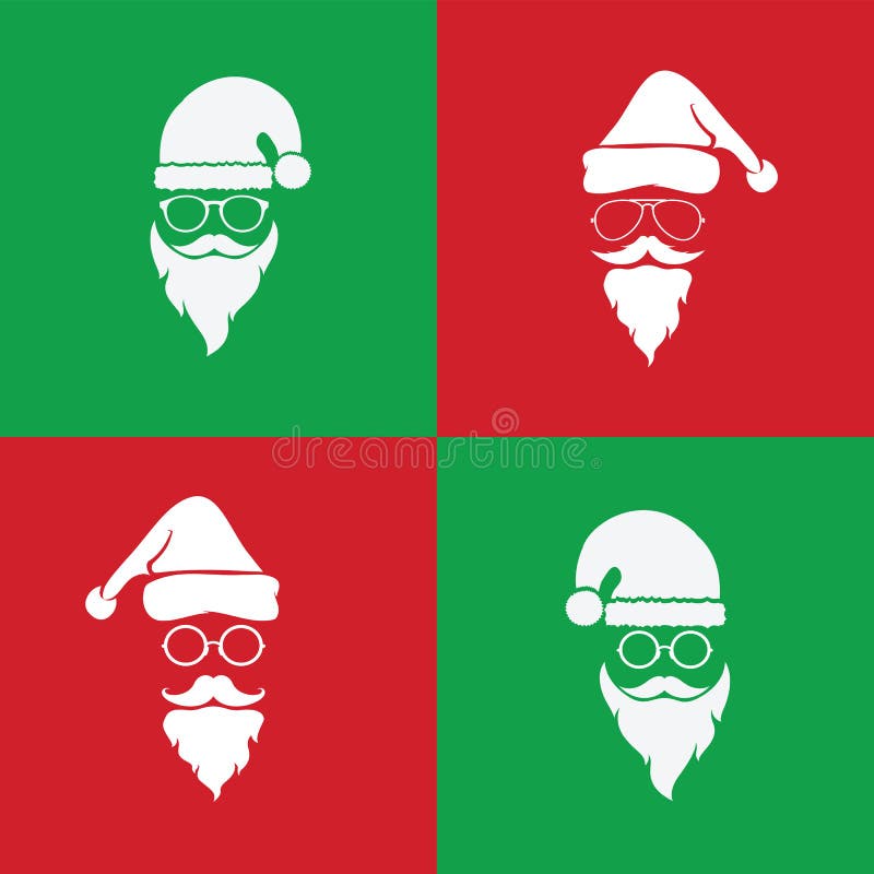 Vector image of santa hats and beards and eyeglasses