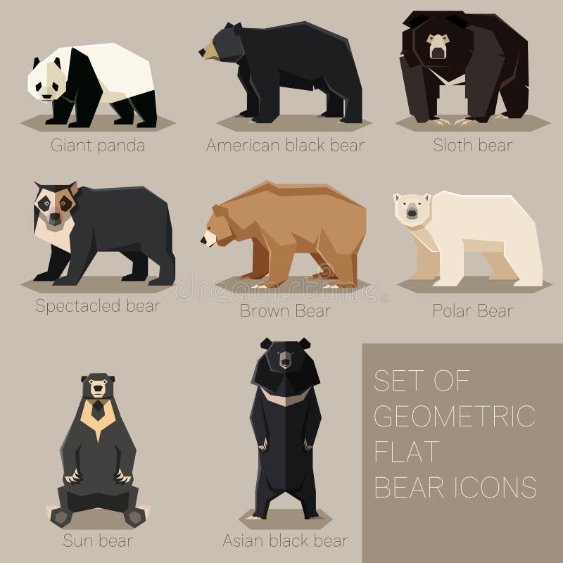 Set of flat geometric bear icons stock illustration
