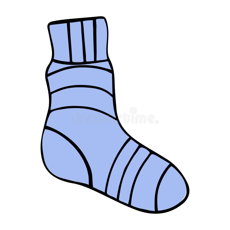 Vector Image of a Single Blue Cotton Textile Sock, Striped, Freehand ...