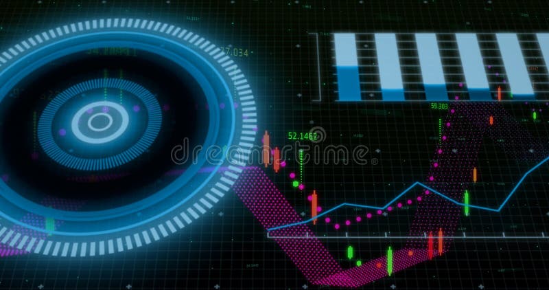 Vector image of various graphs with blowing blue circular pattern vector illustration
