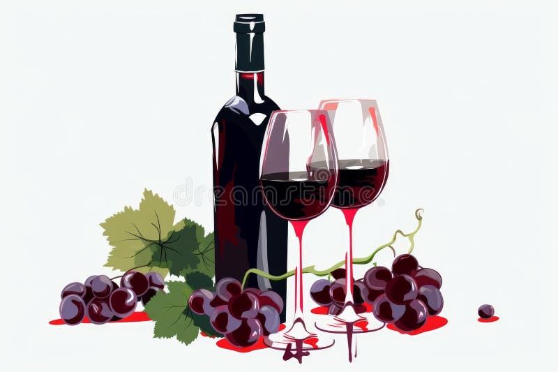 Vector Imagery of Wine Bottle Cup and Glass. Generative Ai Stock