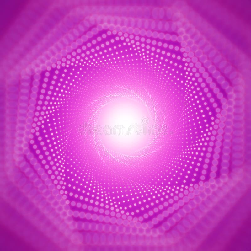 Vector infinite tunnel of shining flares on violet background with shallow depth of field. Glowing points form tunnel