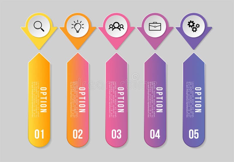 Vector Infographics Elements Template Design with options steps. Business Data Visualization Timeline with Marketing Icons stock illustration Vector Infographics Elements Template Design with options steps. Business Data Visualization Timeline with Marketing Icons stock illustration