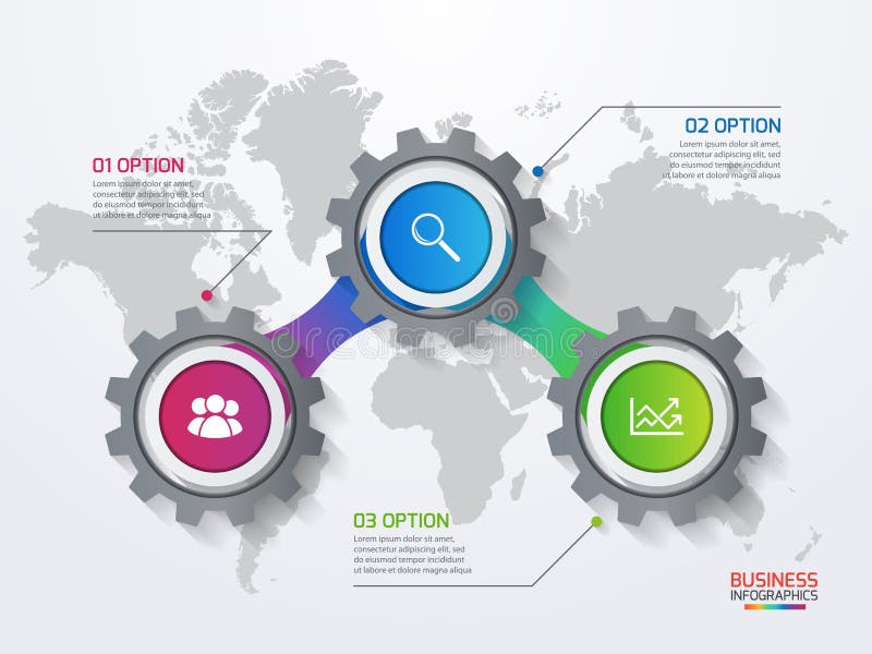 Vector infographic template with gears and world map vector illustration Vector infographic template with gears and world map vector illustration