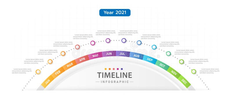 Infographic 12 Months modern Timeline diagram calendar.